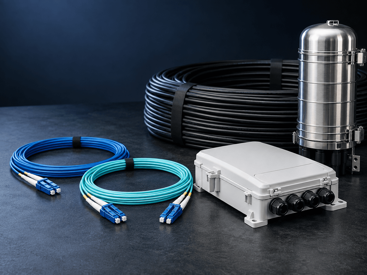 Fiber optic patch cords, cable and connectivity products